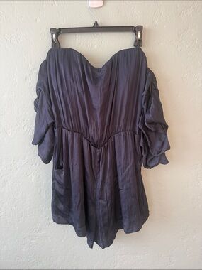 Bardot Navy Off-Shoulder Puff Sleeve Tunic Romper